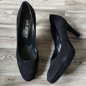 St. John Black Suede Heels Pumps size 6.5